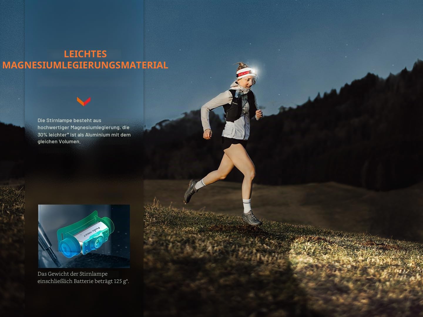 Fenix HM62-T Stirnlampe, leicht, für Trailrunning, Outdoor, Arbeit und professionelle Stirnlampe, 1200 Lumen, 150 m, 280 Stunden max., Sport-Stirnband, 3400 mAh wiederaufladbarer Akku, Rotlichtmodus
