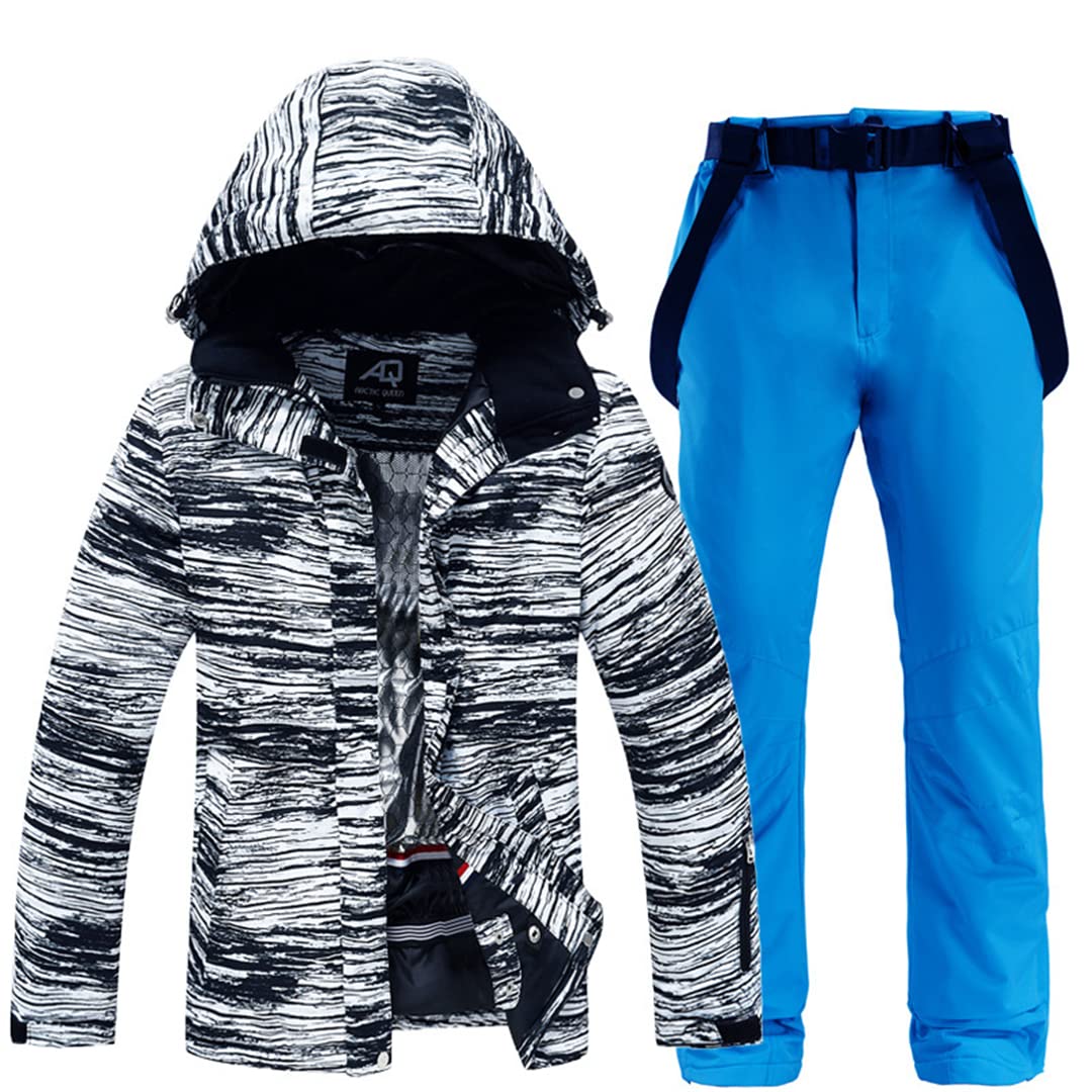Chaqueta de esquí impermeable de montaña y pantalones a prueba de viento invierno cálido abrigo con capucha snowboard traje de nieve chaqueta de lluvia SYBLK S