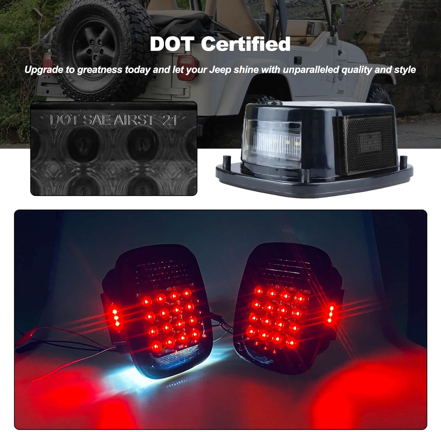 Smoked Square Rear Combination Tail Lights Lamps Assembly Replacement for 1979-2006 Wrangler TJ YJ CJ5 CJ7 with Passenger and Driver Side Marker Stop Turn Signal Brake Lights DOT Certified, 2Pcs