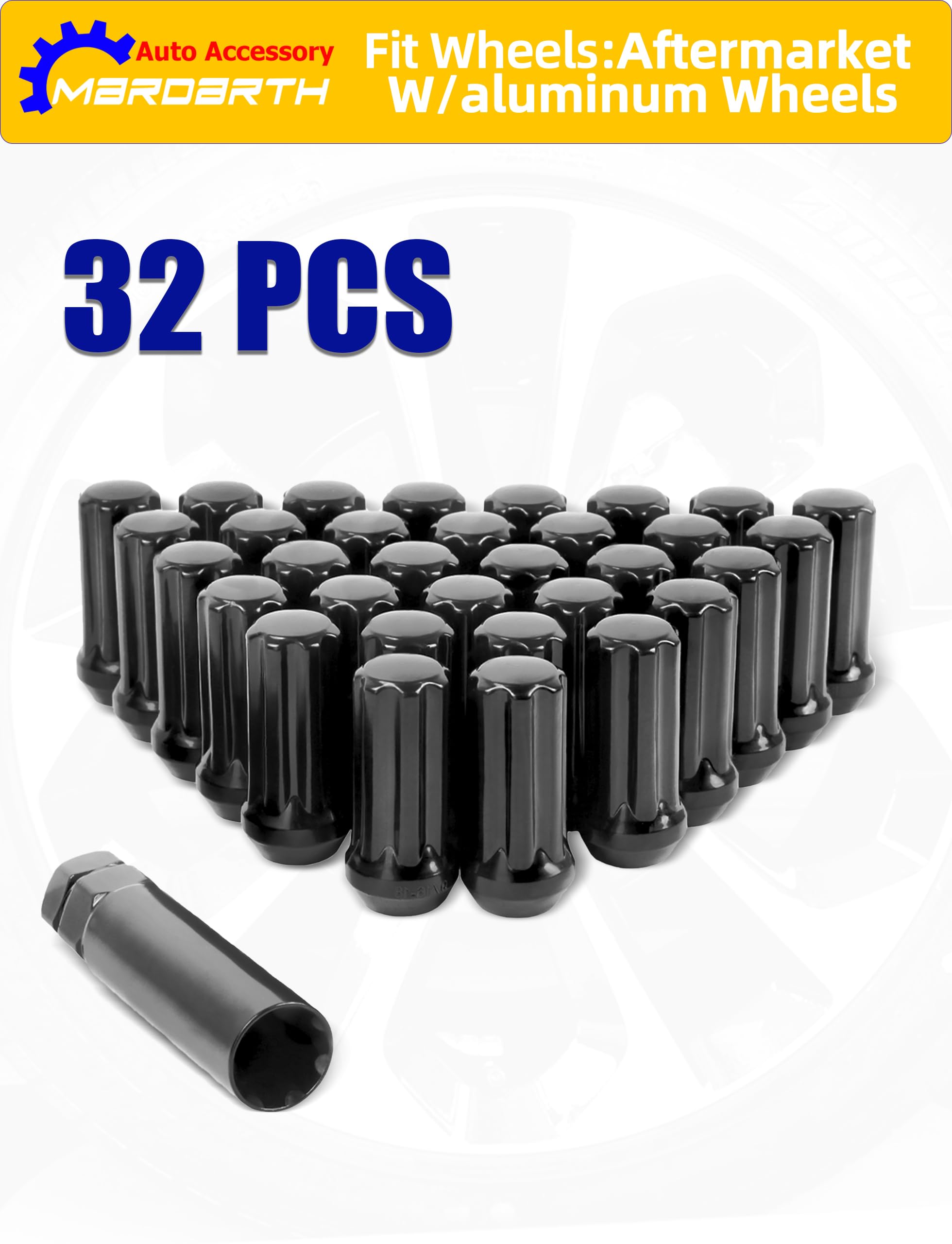 Set di 32 dadi scanalati 9/16-18 con bussola, compatibili con Dodge 1994-2011 Ram 2500 3500