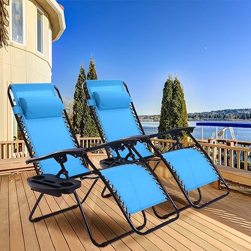 Miniatura 2 de Juego de 2 sillas de gravedad cero para exteriores, sillas reclinables con respaldo ajustable y almohada extraíble, reclinables plegables con