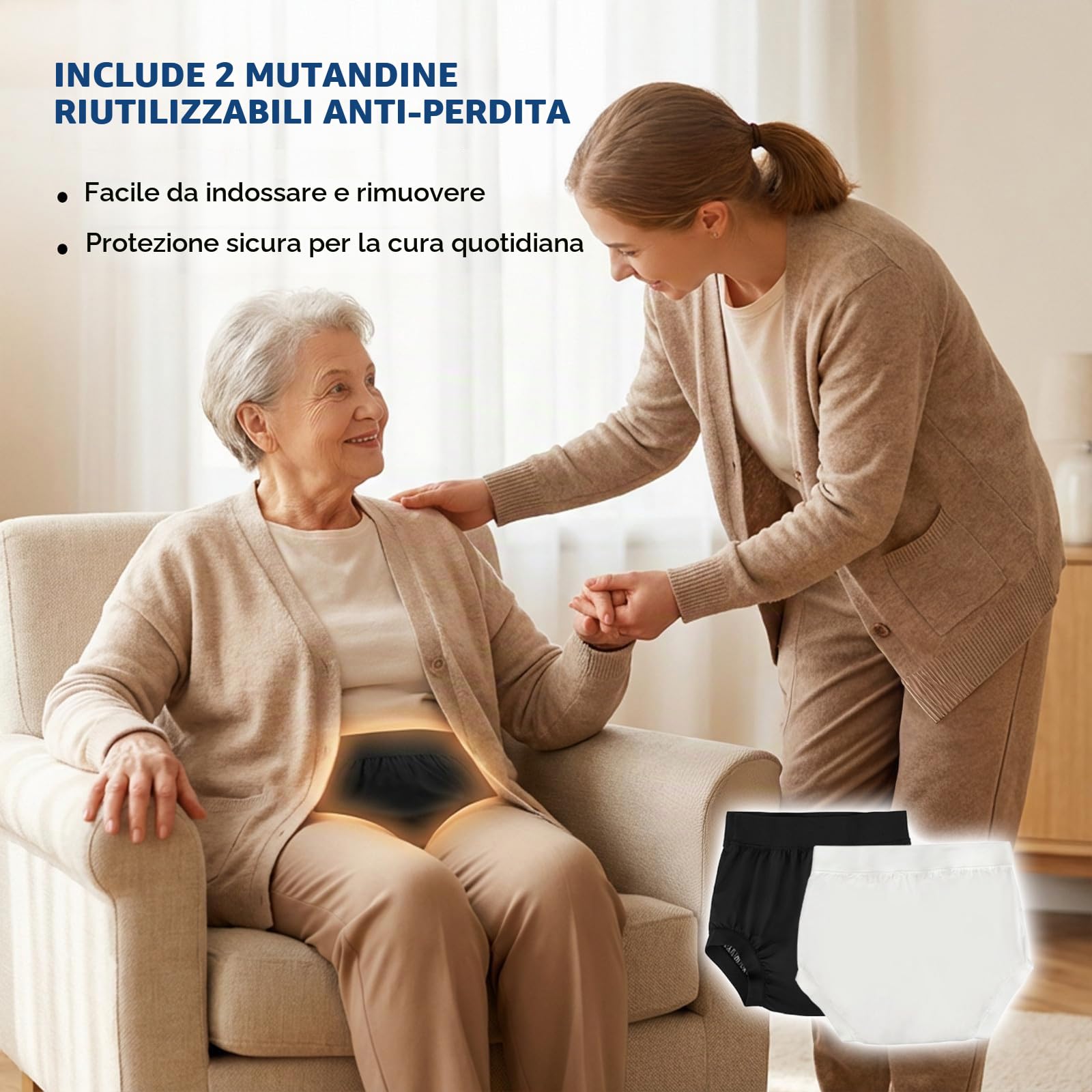 AQX Copripannolino in tessuto per adulti, biancheria intima impermeabile riutilizzabile per incontinenza, pantaloni in plastica a vita alta a tenuta stagna, Bianco nero-2 pezzi, 3XL