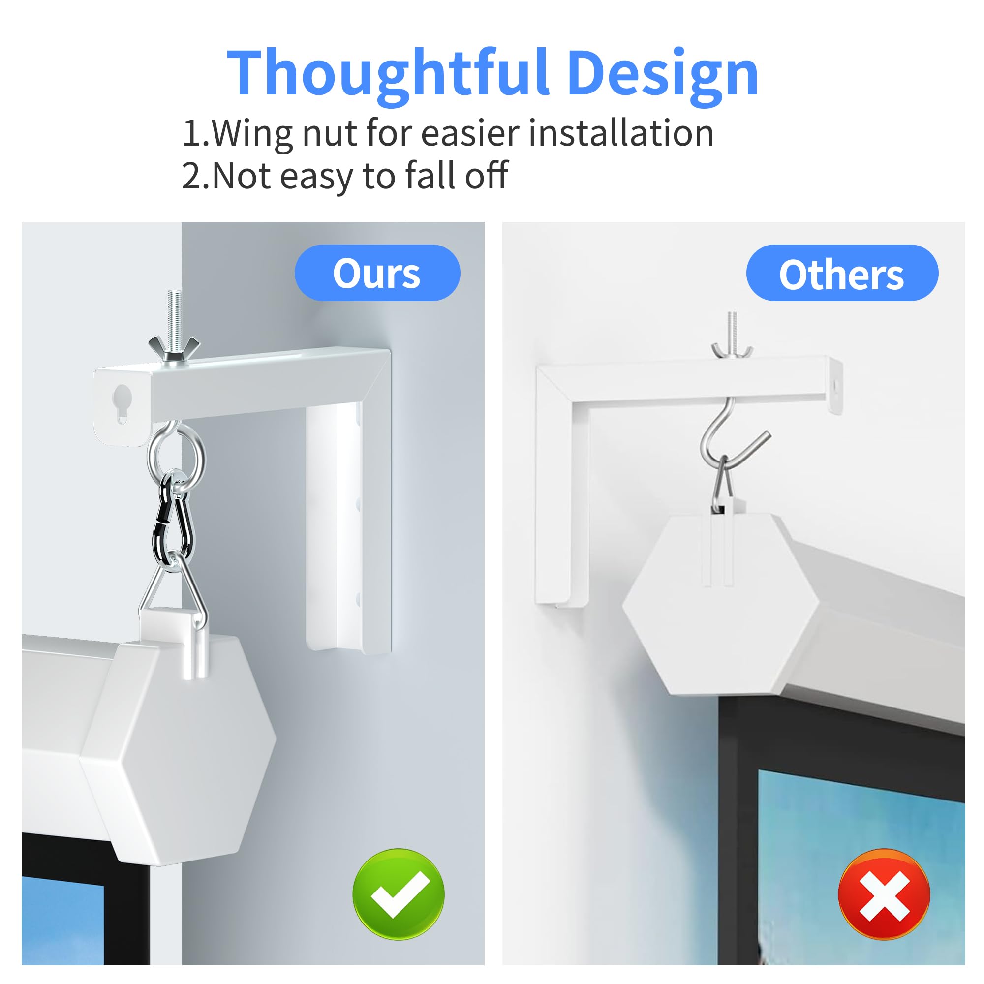 XINLEI Universal Projector Screen Wall Mount L-Brackets Hanging Ceiling Mount, 6 inch Adjustable Extension with Hook for Home Projector and Movie Screens, Hold up to 66 lbs, White PRL003W