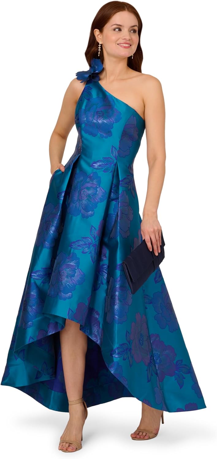 Adrianna Papell Women's Floral Jacquard High Low Dress