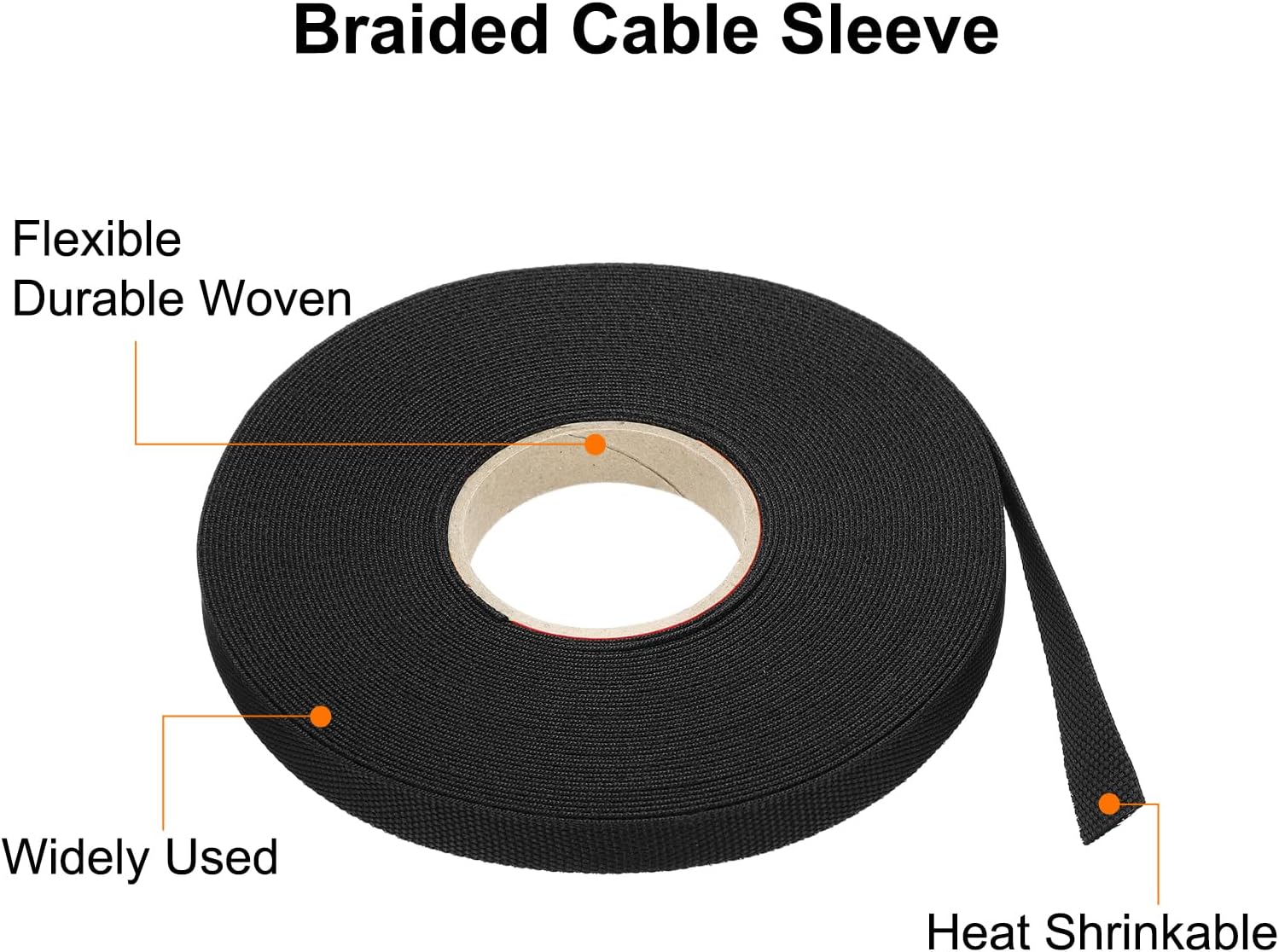 MECCANIXITY Braided Cable Sleeves Heat Shrinkable Fabric Sleeving, 3/8" 60ft Black 2:1 Ratio Heat Shrinkable Cord Protector for Harness Cable, Network Cable Protection, Cable Management