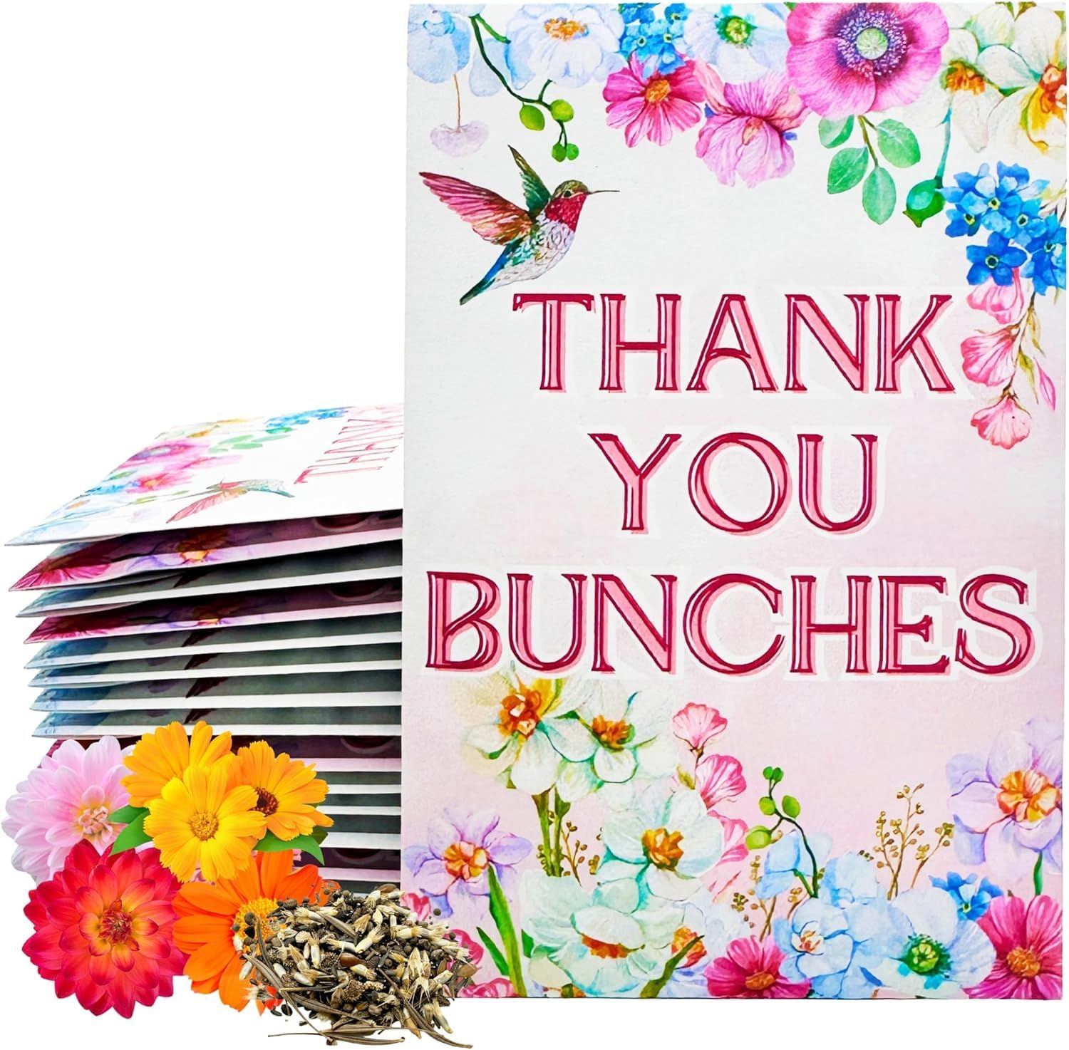 Wildflower Seed Packets Thank You Bunches Party Favors (Pack of 30) Express Gratitude Prefilled with Wildflower Seed Mix, Great Addition or Alternative to Thank You Cards (Beige Cursive)