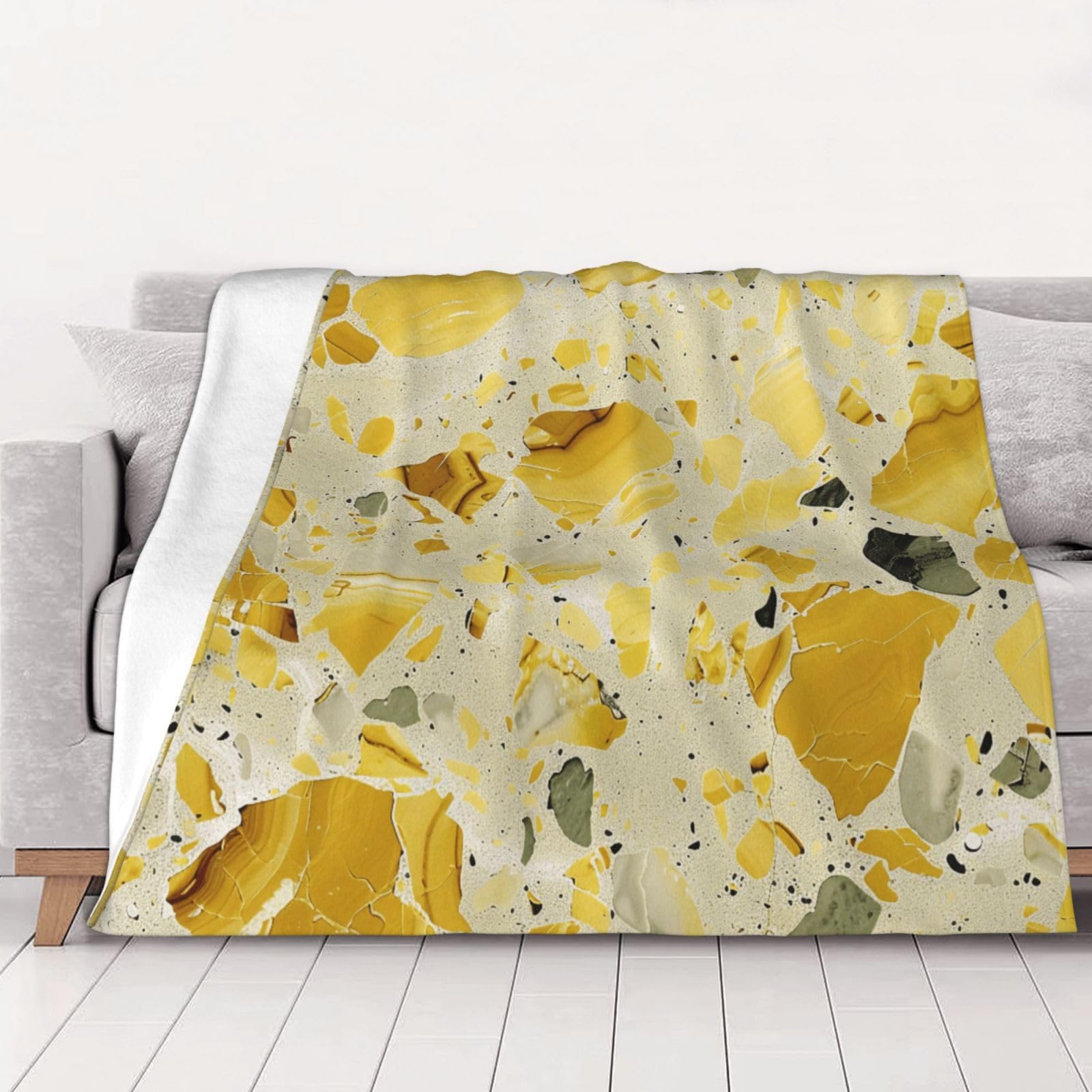 AUBKFELD yellow marble Printed Flannel Blanket 150x125 CM, Soft & Warm Throw Blanket for Sofa/Couch/Bed/Car, Gifts for Audlts Women Men