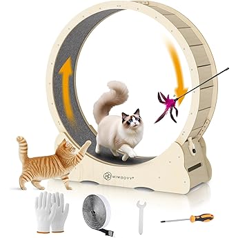 DWVO 43in Cat Exercise Wheel for Indoor Cats with Locking Mechanism, Natural Solid Wood Sturdy Cat Treadmill Wheel with Detachable Carpet, Suitable for Most Cats