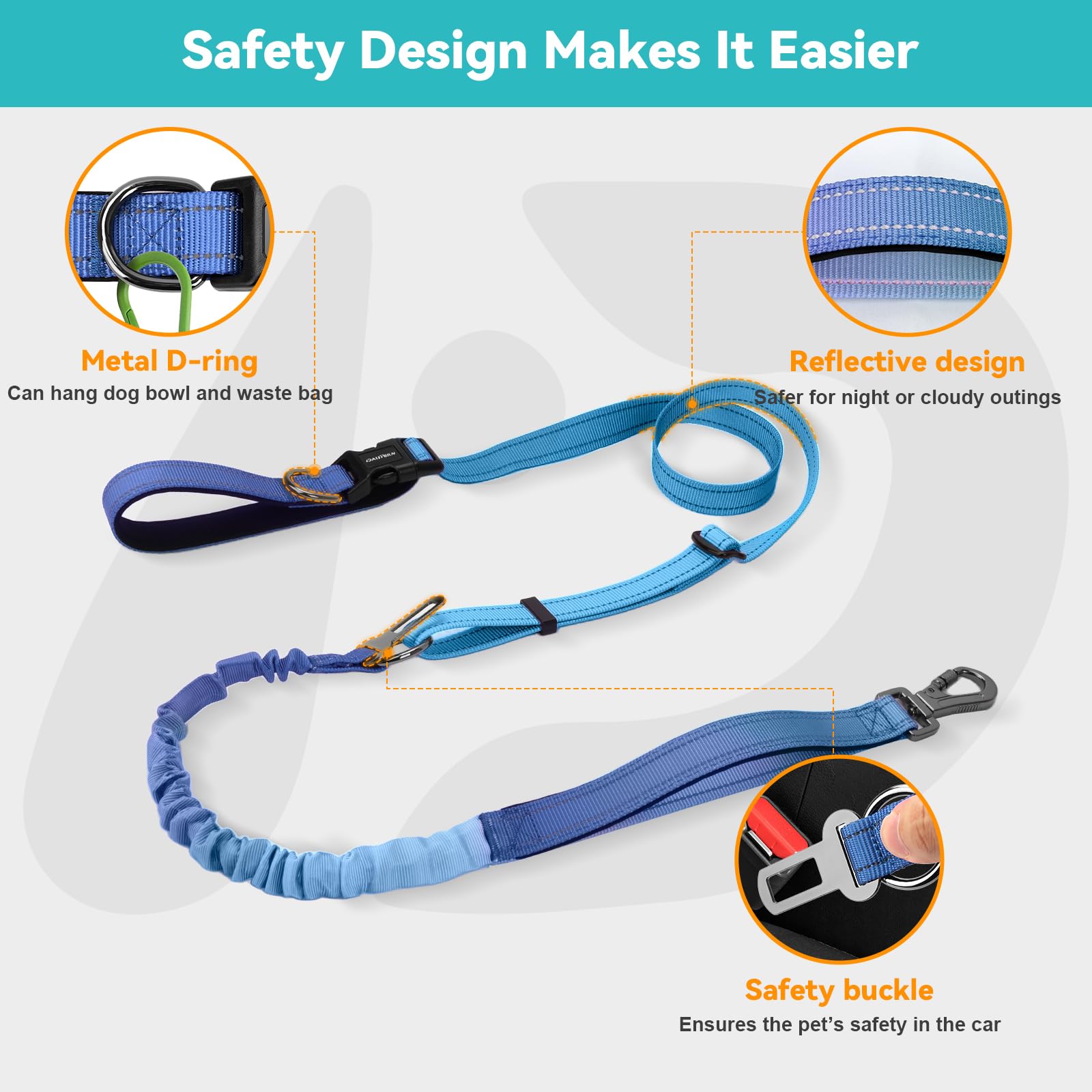 DAISTERN 6-in-1 Jogging Lead for Dogs Free Hands-Free Lead, Elastic, Shock-Absorbing - Image 4