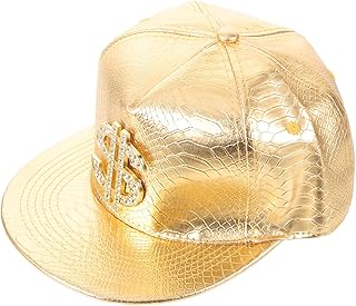 GALPADA Fashionable Baseball Caps Dollar Sign Baseball Cap 80s Gold Rapper Hat 90s Adjustable Hip Hop Snapback Hats Flat Brim Leather Hat for Men Funny Hats