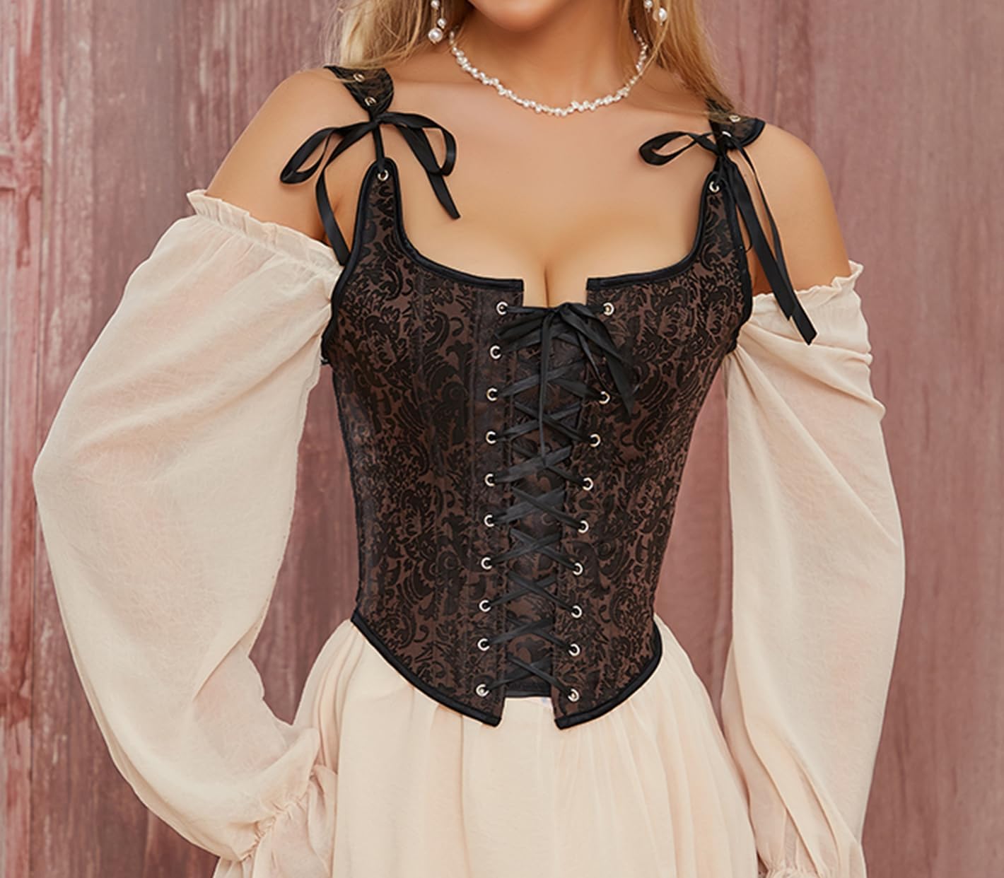 Womens Bustier Corset Lace Boned Top - Renaissance Palace Mesh Tops Fit Crop Gothic Waist Bodyshaper Vintage Lingerie - Image 7