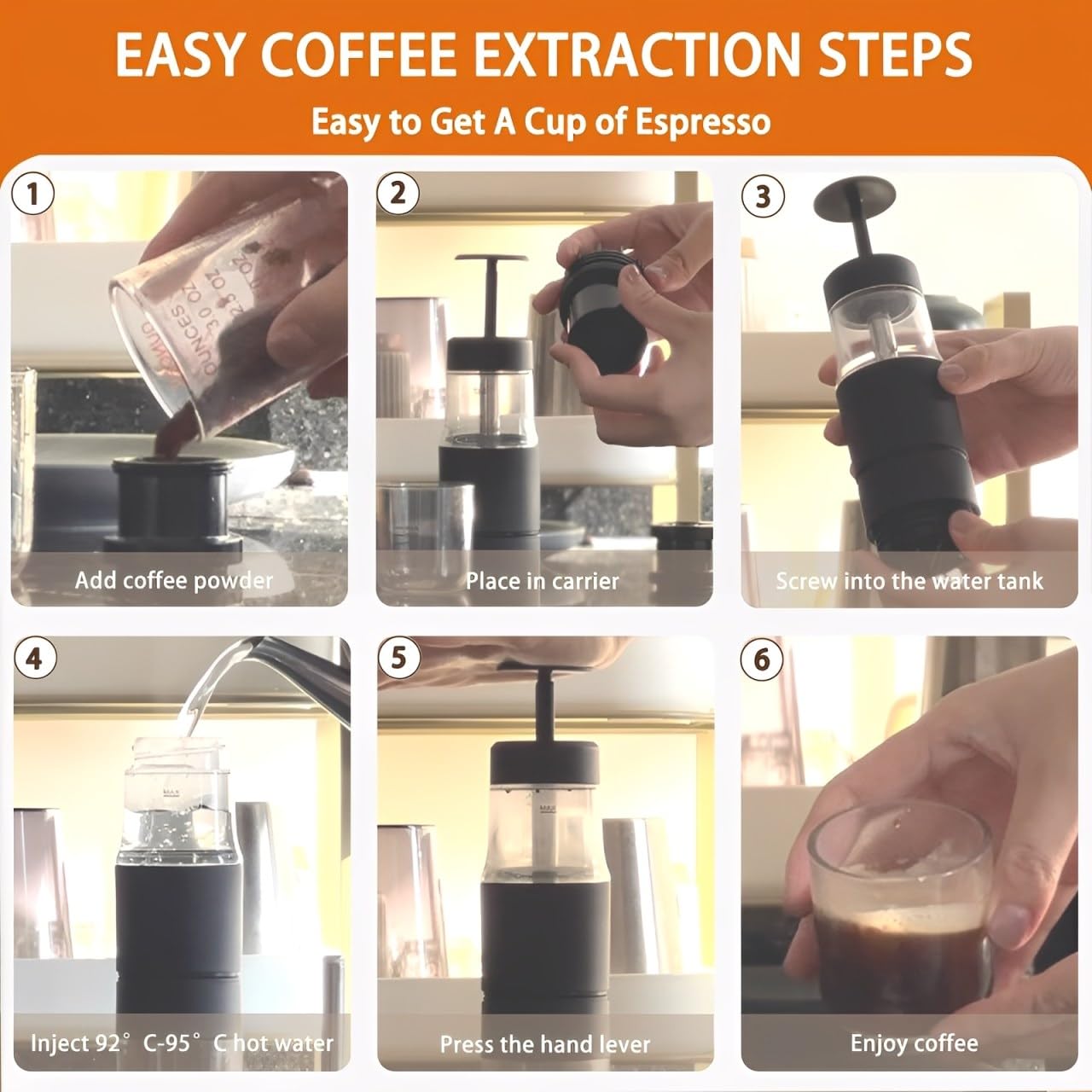 Cafetera Portatil para café molido compatible al aire libre, Cafetera Express 18 bares de accionamiento manual, Cafetera Espresso sobre la marcha, ultra-pequeño para viajes Camp
