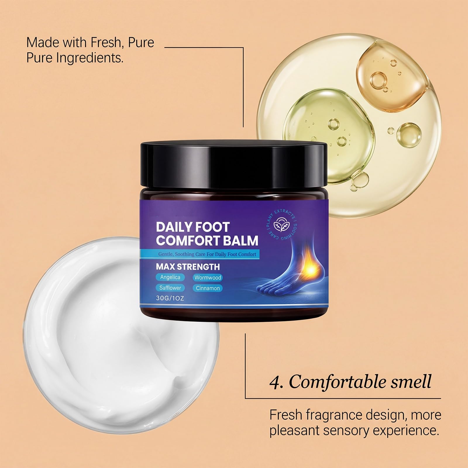Foot Comfort Balm, Natural Foot Soothing Balm, crema idratante per i piedi, crema idratante per la cura dei piedi, per pelle secca screpolata, sollievo dalla pressione, 30 g (10 pezzi)