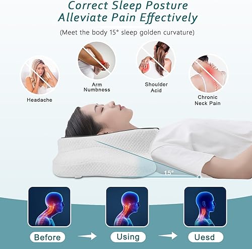 Miniatura 2 de Almohada cervical para el cuello para aliviar el dolor de dormir, almohadas de espuma viscoelástica de contorno, almohadas ergonómicas para dormir