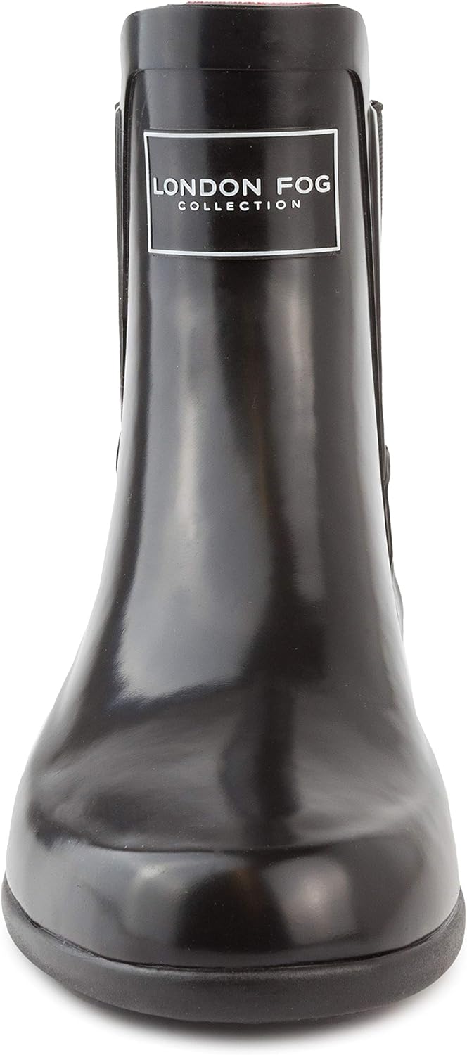 LONDON FOG Women's Piccadilly Rain Boot 6 Black W/Red Inside