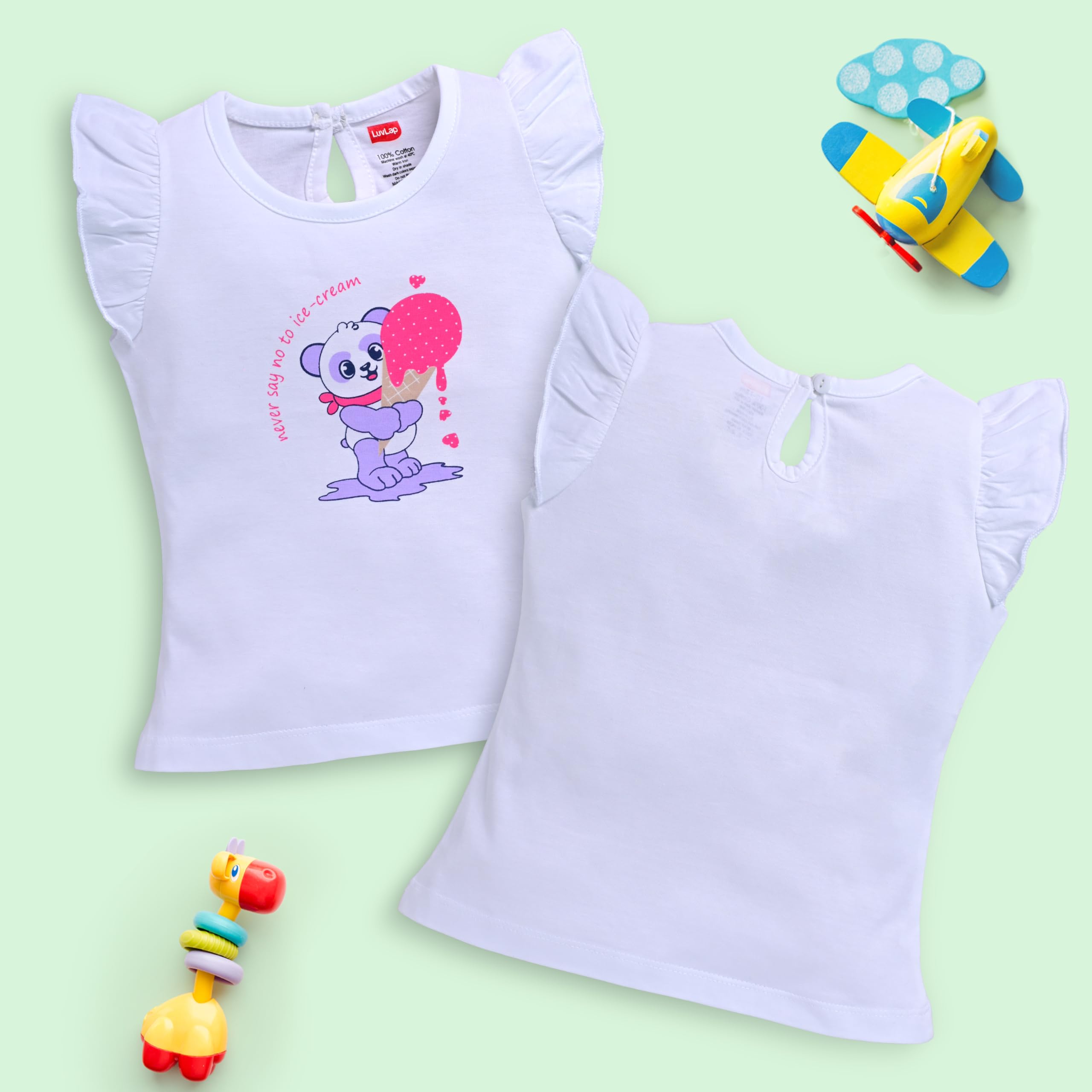 LuvLap Baby Girls Pack of 5 Half Sleeve Top 100% Cotton, M (3 to 6 Months) 2