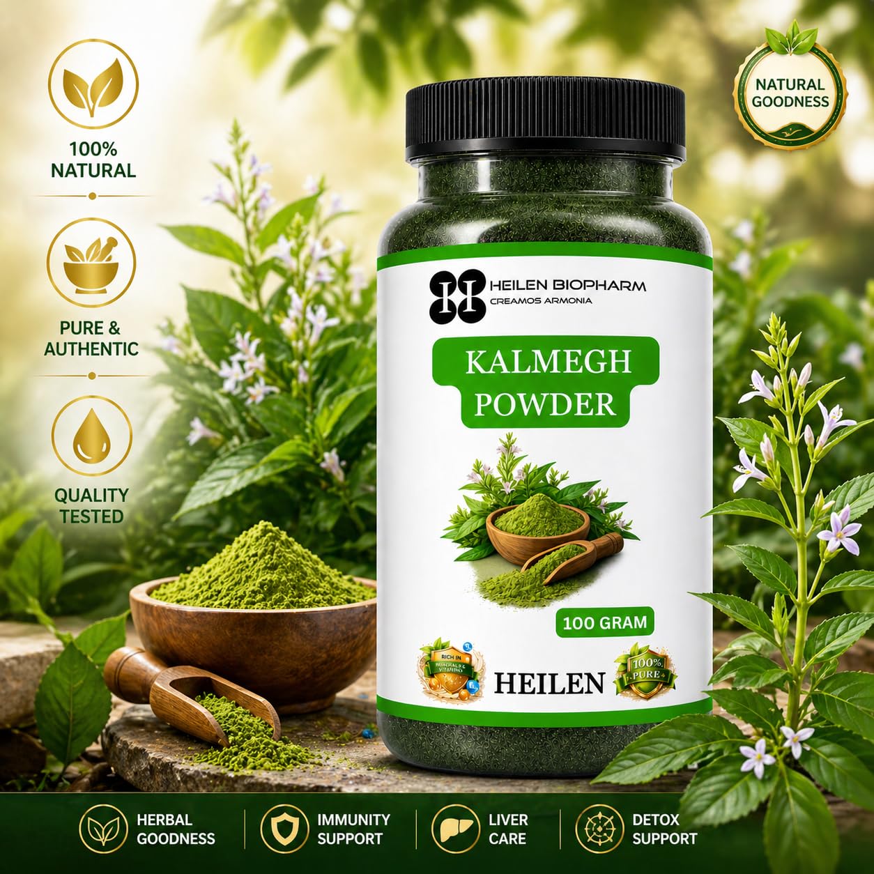 Heilen Biopharm Kalmegh Powder– 100g Pack of 2 | Green Chiretta | Andrographis Paniculata | 100% Pure Ayurvedic Herbal Powder | Health & Immunity Support 1