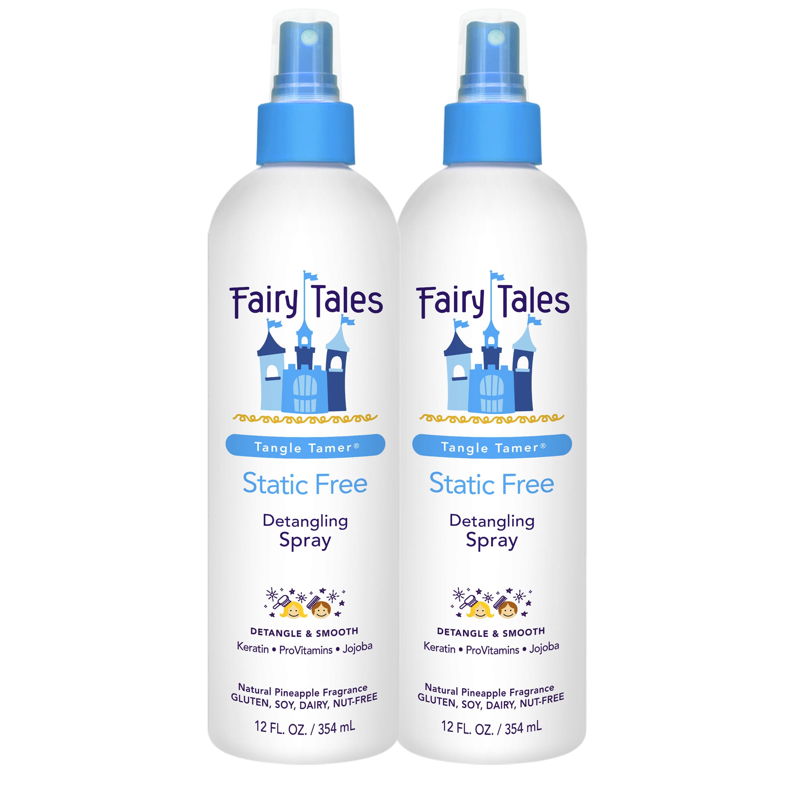 Tangle Tamer Static Free Detangling Spray - Detangler Spray for Kids - Paraben Free, Sulfate Free, Gluten Free, Nut Free - 12 oz (2 pack)