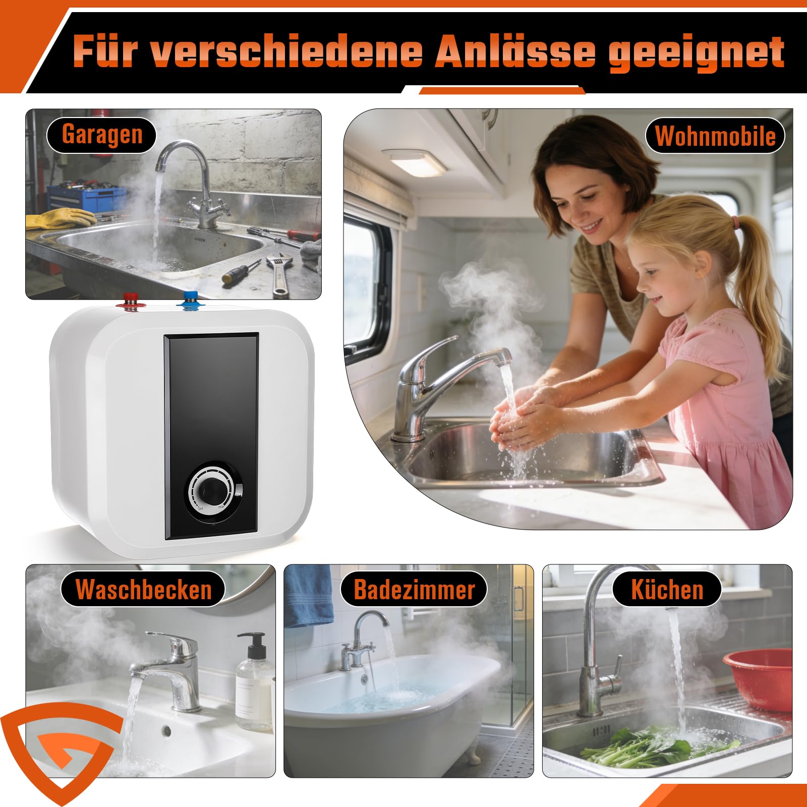 Druckfest Kleinspeicher, Untertischboiler 30 Liter Unterschrank Elektrischer Warmwasserspeicher 1,5KW Mini Durchlauferhitzer mit Stecker 230V für Küche, Dusche, Badezimmer Überhitzungsschutz