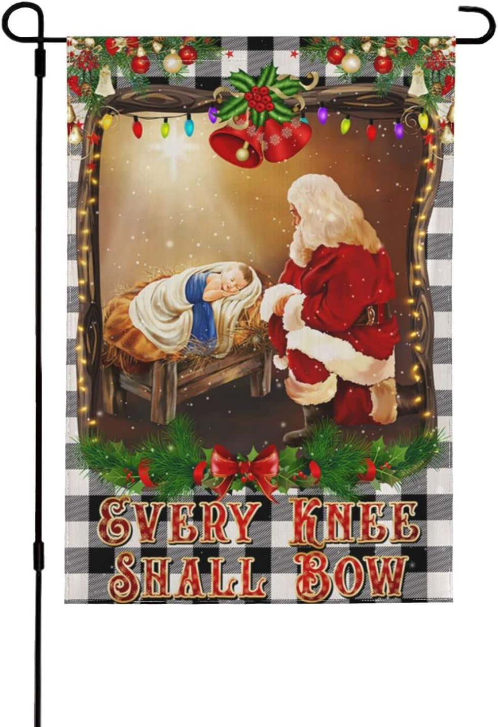 Happy New Year Merry Christmas Garden Flags 12x18in,Christian Christmas Santa Claus Every Knee Shall Bow House Deco Winter Seasonal Garden Flags For House Outside