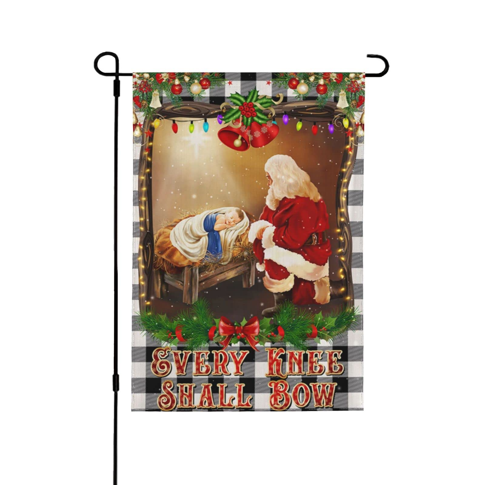 Happy New Year Merry Christmas Garden Flags 12x18in,Christian Christmas Santa Claus Every Knee Shall Bow House Deco Winter Seasonal Garden Flags For House Outside