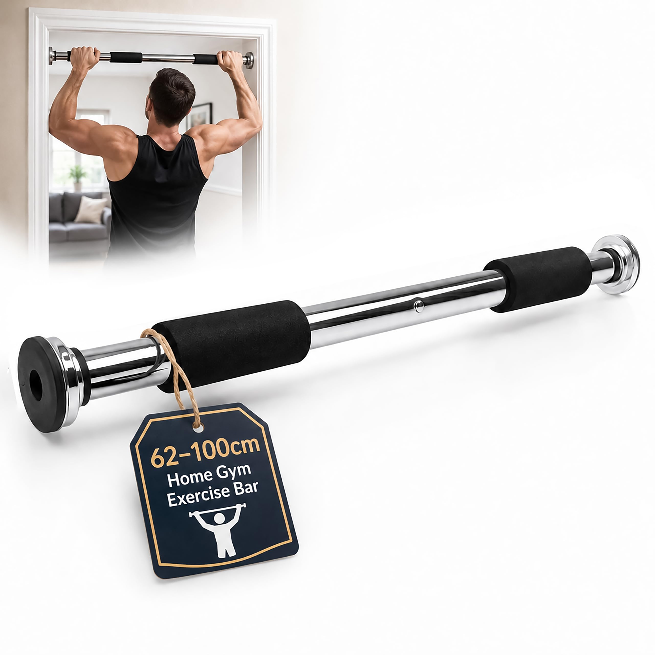 Adjustable Pull Up Bar for Doorway - Gym Workout Equipment Internal Door Strength Training Upper Arms Chin Up - Heavy Duty Abs Upper Body Fitness Equipment for Home Indoor Gym-image-4