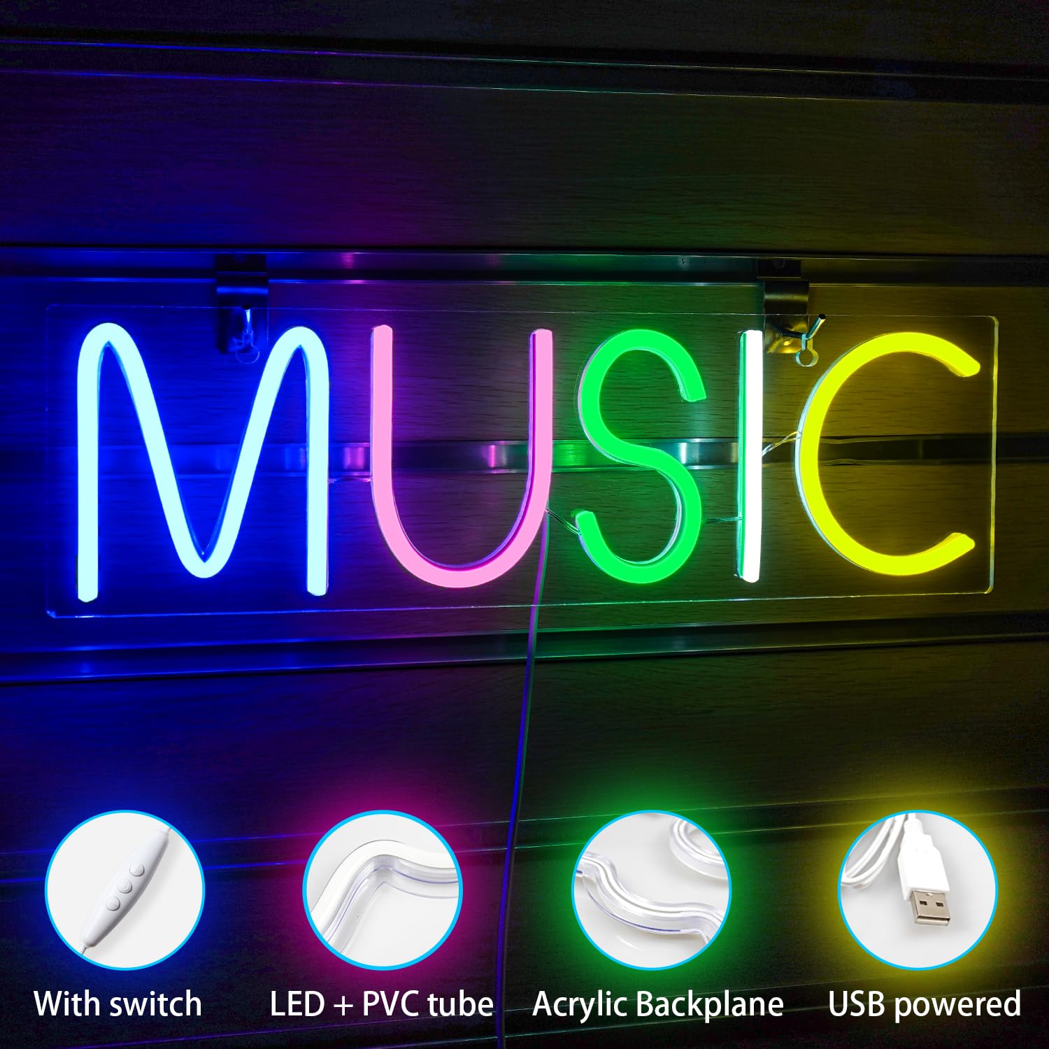 Ineonlife Enseigne Néon LED “The Music Sounds Better With You” – Décoration Murale Pour Studio, Bar, Chambre – Lumière Chaude