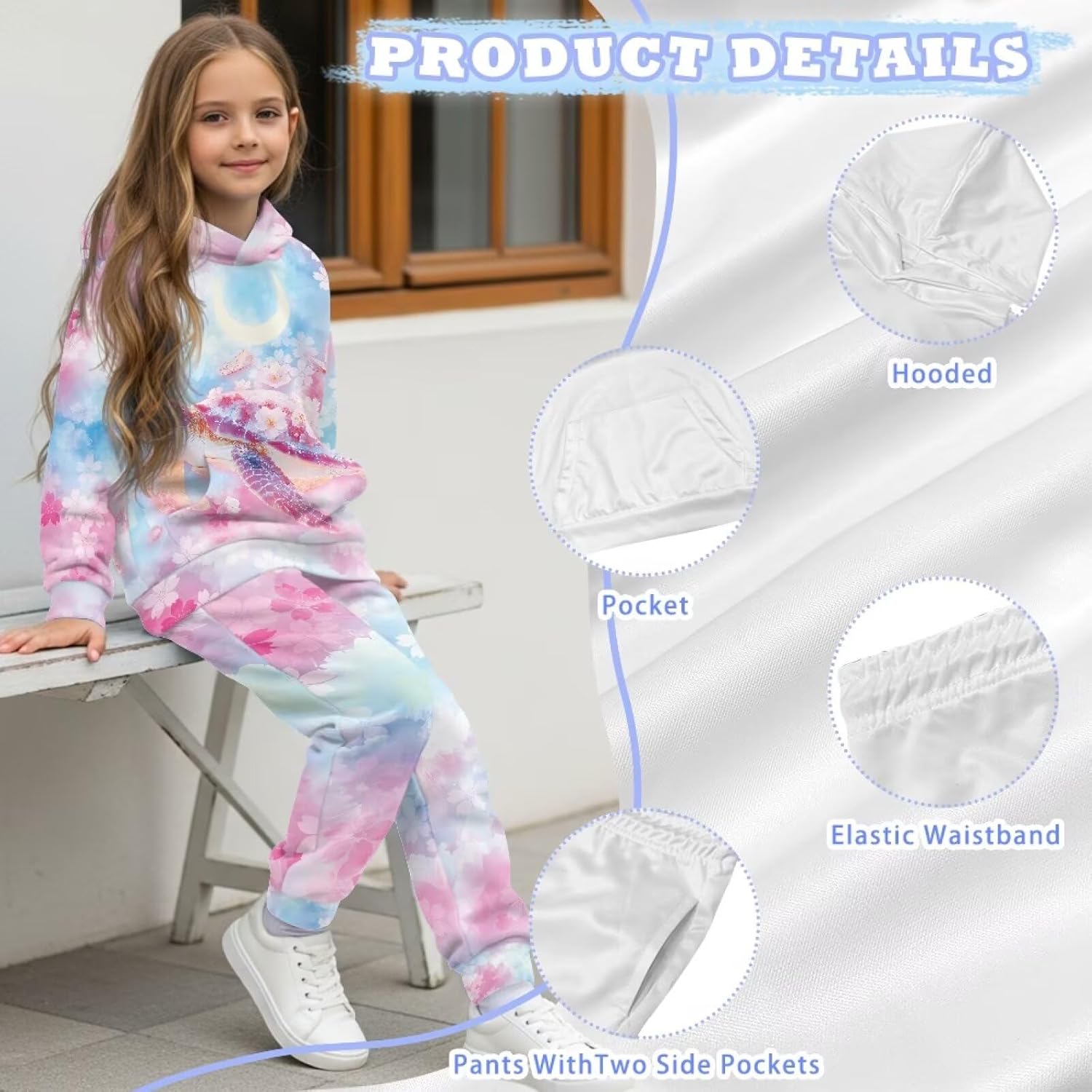 Renewold Girls Long Sleeve Tracksuits Kids Hoodie Sweatshirt and Jogger Sweatpants 2 Piece Set Sweatsuits Clothing Sets