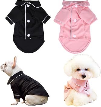 2 Pack Dog Pajamas for Small Dog Boy Girl Puppy Clothes Black Pink Shirt Cotton Loungewear Pjs Soft Breathable Male Female Pet Outfits Cat Clothing Dog Cat Apparel Dachshund Yorkie French Bulldog