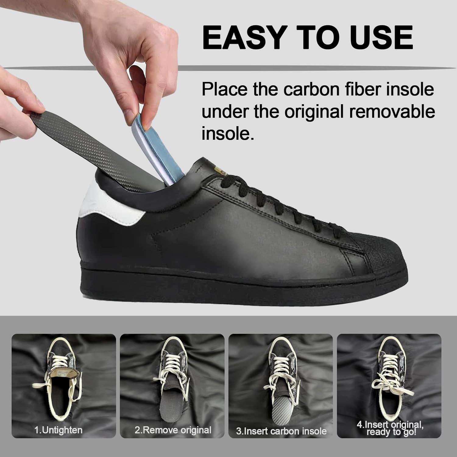 Carbon Fiber Insole for Turf Toe, Hallux Rigidus, Limitus, Foot Fractures, Arthritis, Rigid Graphite Shoe Insert for Sports, Hiking, Trekking, Alternative to Post Op Shoe - 1 Piece 245mm - Image 5