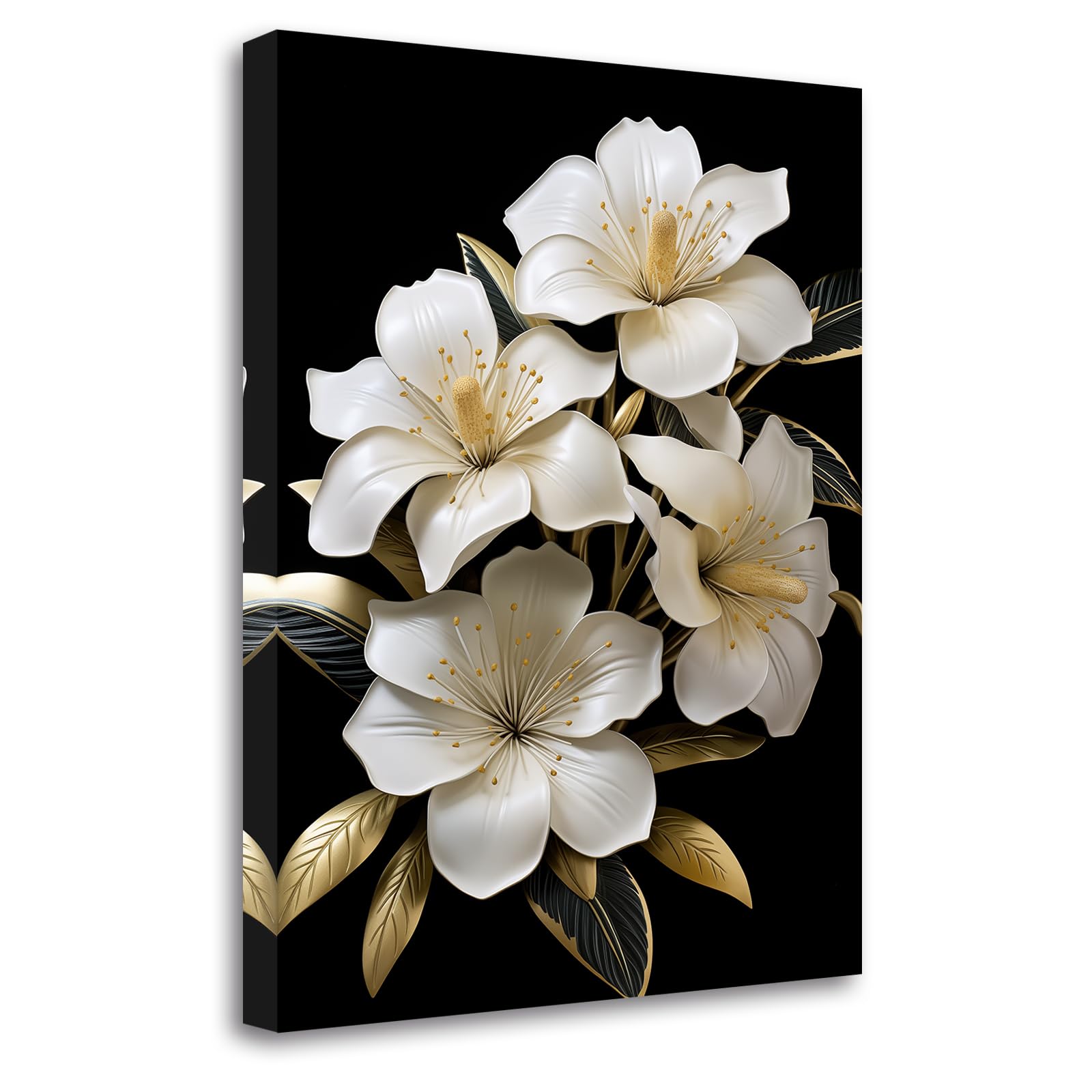 LZIMU Lily Canvas Wall Art White Lily Floral Painting Elegant Blossom Abstract Flowers Picture Prints Modern Plant Artwork Home Decor(Picture-1, (16.00" x 24.00"))