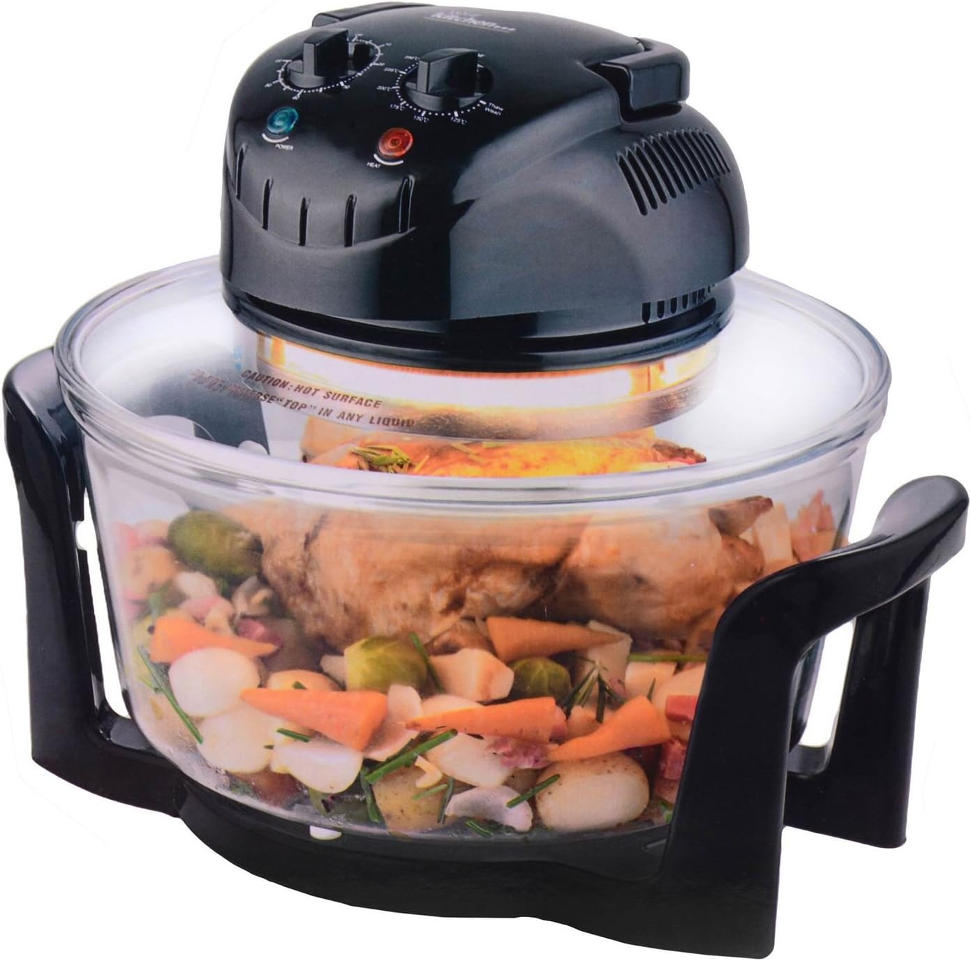 Sentik 12 Litre Premium 1300W Black Halogen Oven Cooker + FREE High Rack, Low Rack & Tongs