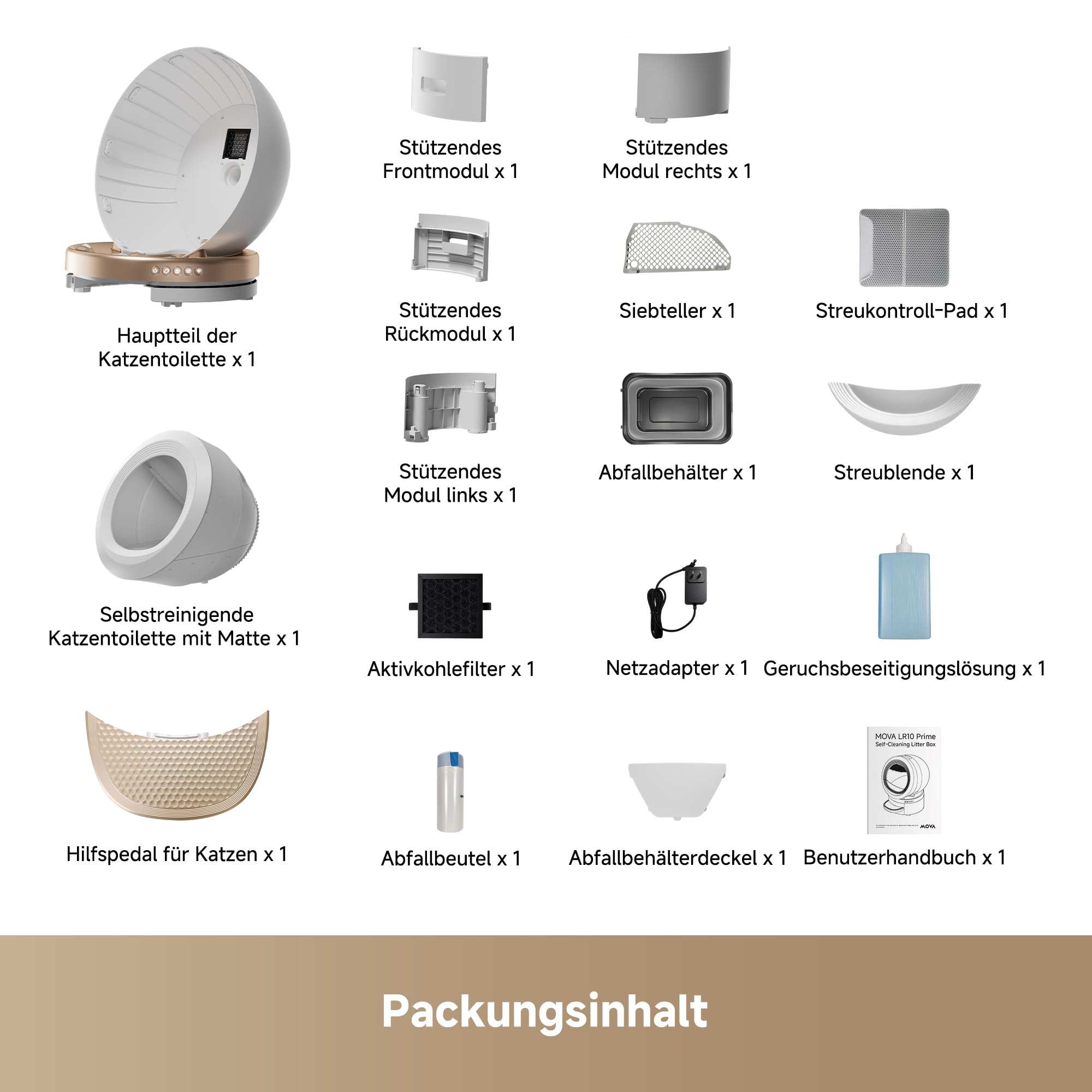 MOVA MeowgicPod LR10 Prime Intelligente Katzentoilette mit 110, 15 Tage ohne Aufsammeln, Frische dank Doppelkammersystem, Entnahme mit nur einer Bewegung,Intelligente Katzenbetreuung,App-Fernsteuerung