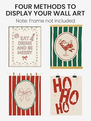 Miniatura 2 de FGFK Juego de 4 impresiones artísticas retro de Navidad en rojo y verde, vintage de los años 70, divertidos pósteres de Navidad, cóctel, Santa