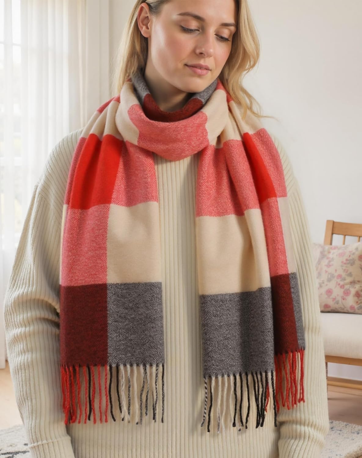 Womens Scarf Winter Blanket Large Scarves Thick Soft Warm Plaid Chunky Scarfs - Image 4