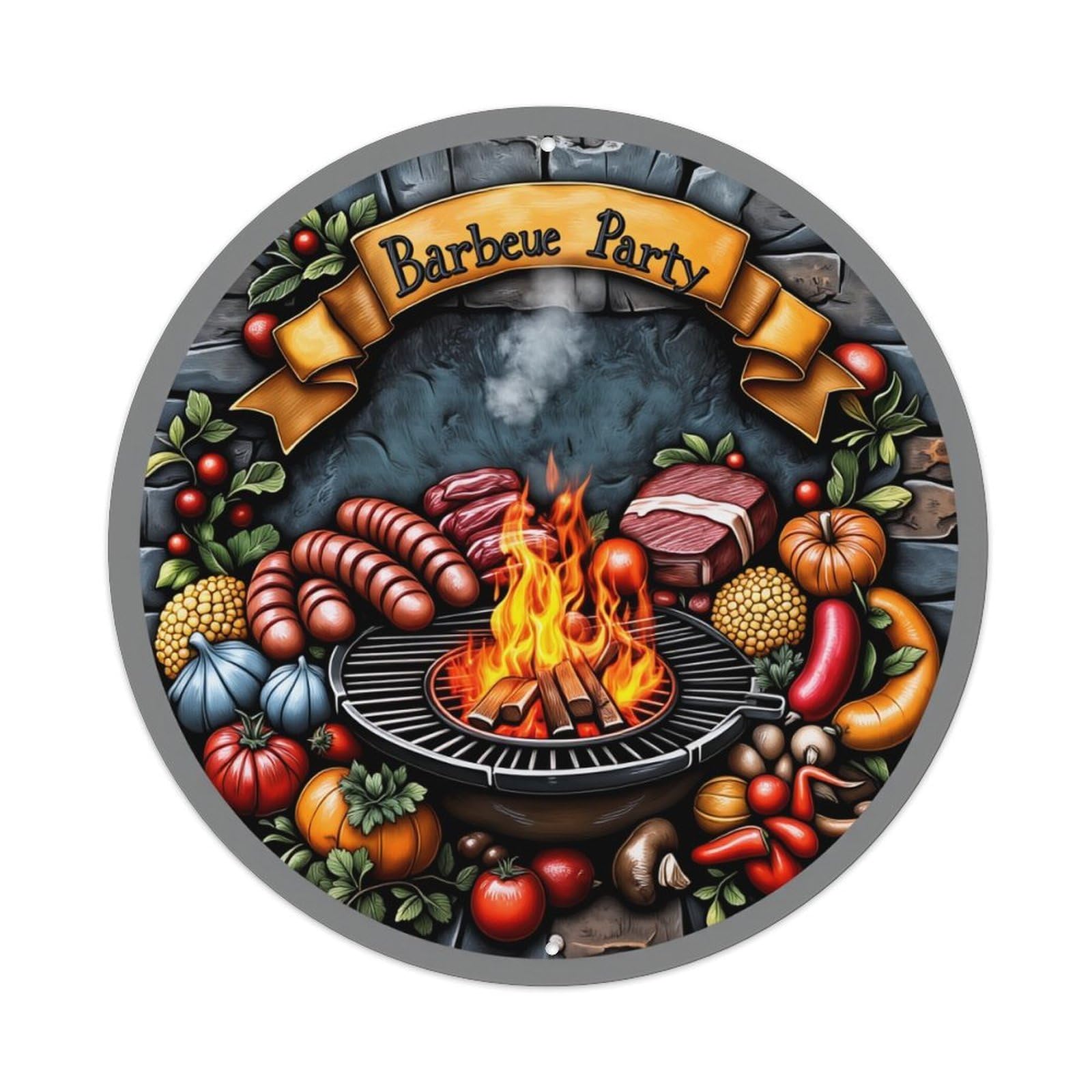 Barbecue Party Grill Food Fire Metal Tin Sign Plaque