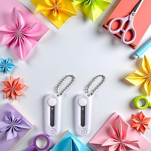 Miniatura 8 de 2 tijeras plegables blancas - Divertido cortador telescópico, portátil, viajes, manualidades y álbumes de recortes, mini tijeras con llavero