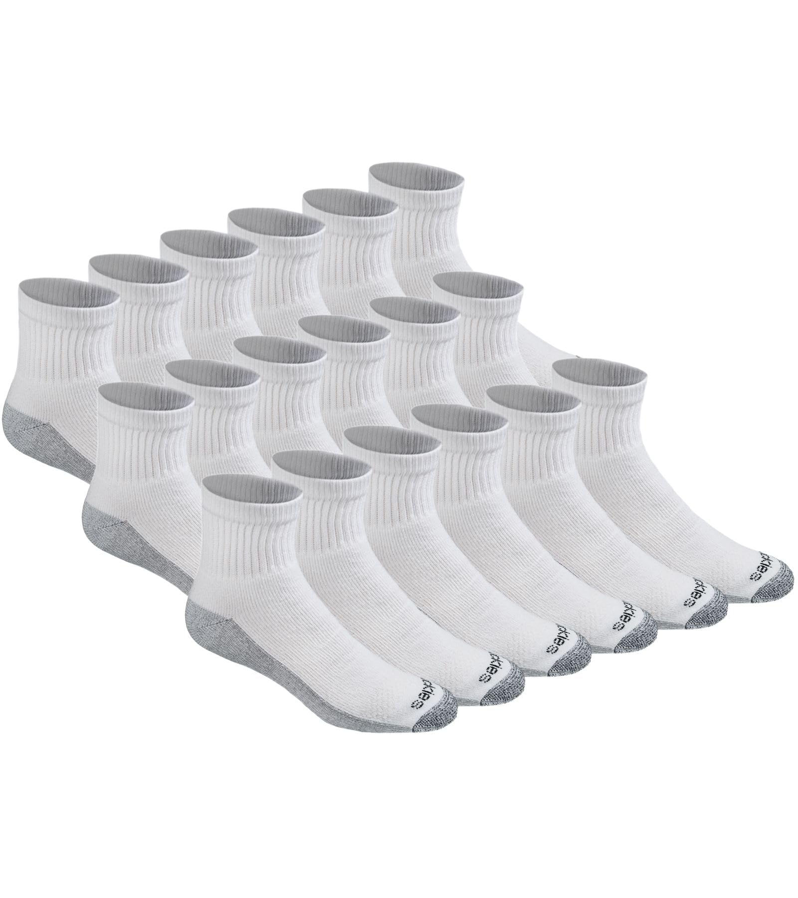Dickies Dri-Tech Moisture Control Quarter Calcetines para hombre, disponibles en tallas M-XXL (6, 12, 18 pares), color blanco (18 pares), talla L