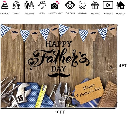 Miniatura 4 de LTLYH Fondo de fotografía para el Día del Padre, 10 x 8 pies, decoración de papá, herramientas de fijación, fondo retro de madera para estudio