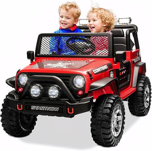 SEHOMY Camión de paseo para niños de 2 plazas con control remoto para padres, vehículos eléctricos para niños con batería de 12 V con un cinturón,