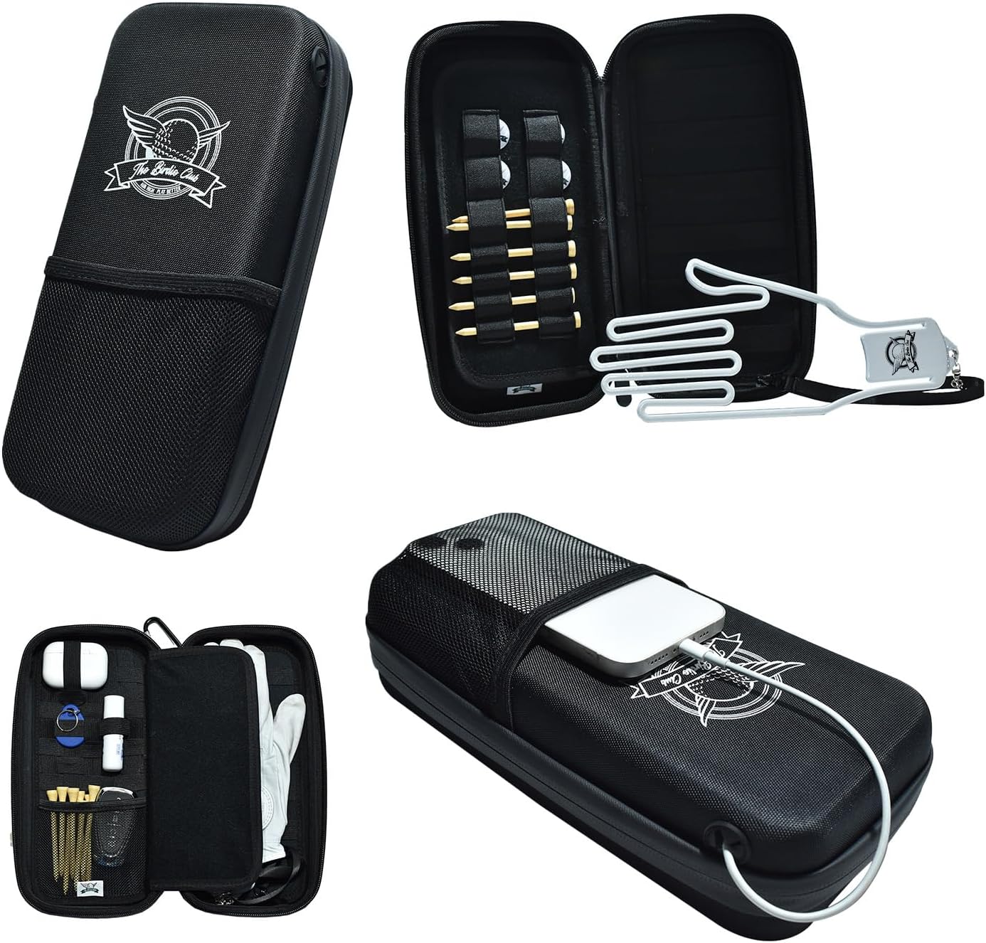 Golf Glove Case - Golf Caddie Case with Phone Charging Cable Hole, Removable Glove Holder and Three Bonus Ball Markers - Bag Organizer for Golf Tees and Ball Markers