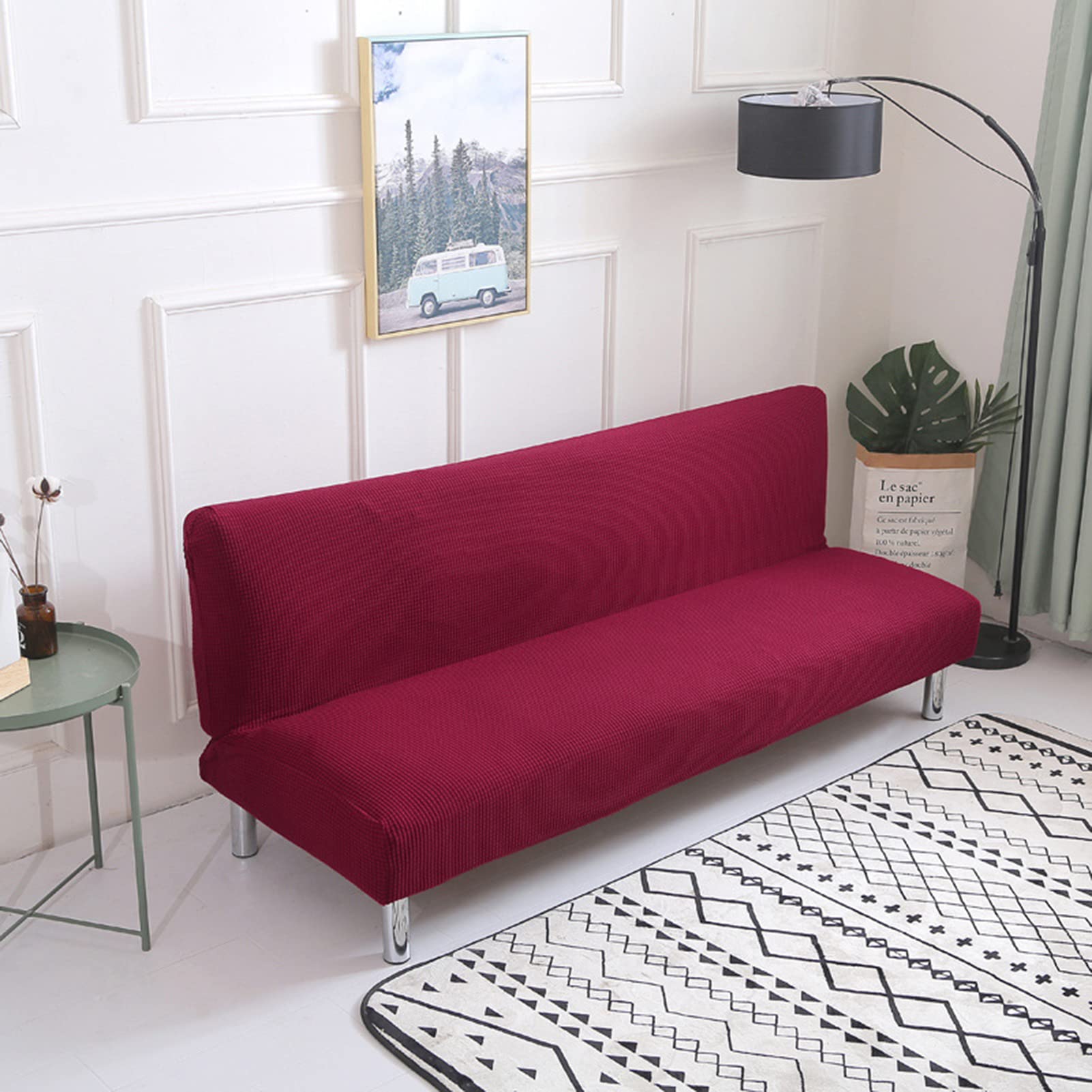 Housse canapé-lit extensible bordeaux jacquard pour salon cosy