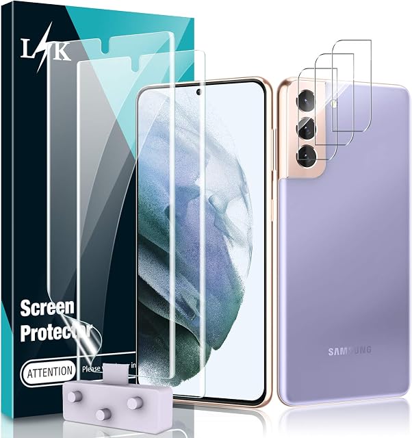 [2+3 Pack ] LϟK Screen Protector for Samsung Galaxy S21 Plus with 2 Pack TPU Screen Protective Film and 3 Pack Camera Lens Protector - Bubble Free High Definition Ultrasonic Fingerprint