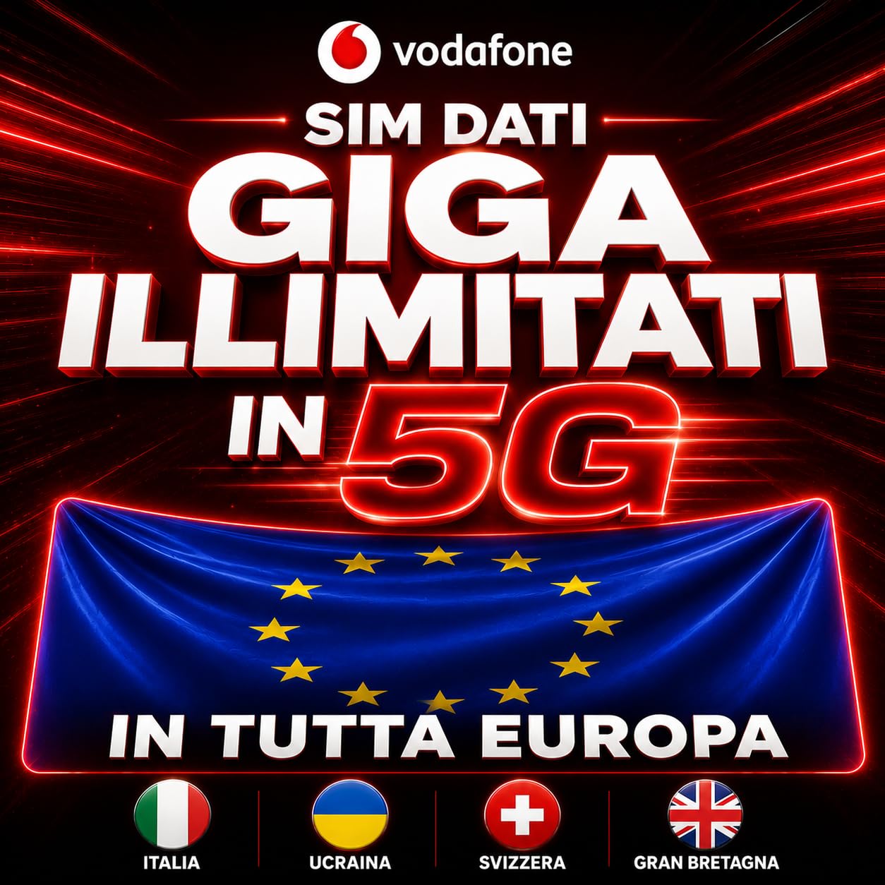 VODAFONE SIM DATI 5G con tutti i Giga che vuoi e Senza Limiti Pratici in Italia e Europa senza restrizioni