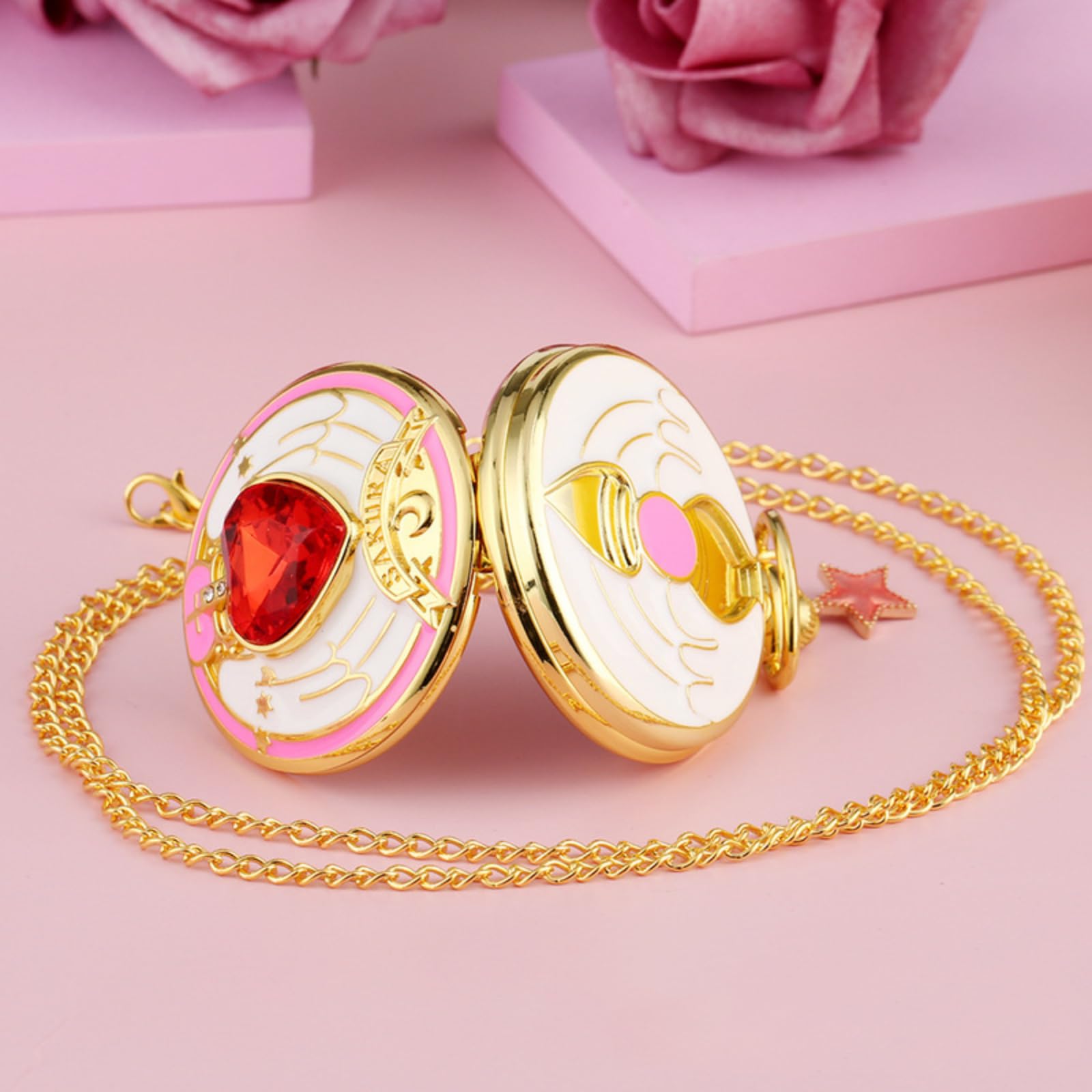 Orologi da Tasca, Orologio da Taschino for Ragazze con Pietra a Cuore in Oro