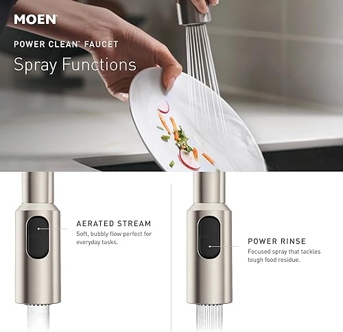 Vista 156 de Moen 7565EVBL Align Smart Grifo de cocina con rociador desplegable sin contacto con control por voz y Power Boost, color negro mate