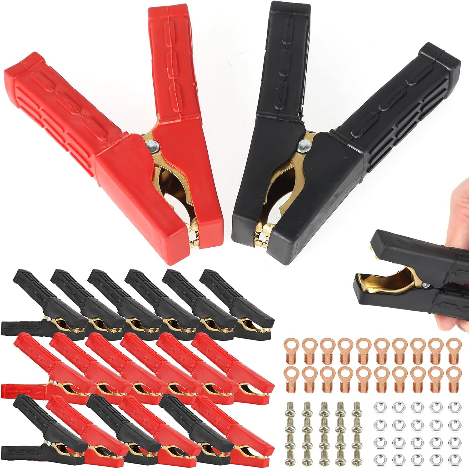 20Pcs Car Battery Clamps 12V-24V Pure Copper Alligator Clips Jump Heavy Duty Lead Clip Insulated Full Protective Battery Clips for Car Auto Truck Vehicle