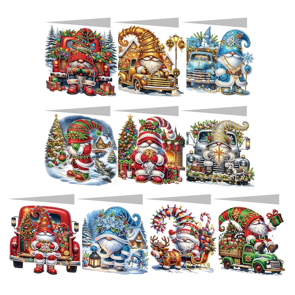 10 Pcs 5D DIY Christmas Diamond Painting Greeting Cards, Christmas Elements Diamond Art Cards, Round Drill Crystal Craft Card, Rhinestone Painting Card Kit for Family Friend Handmade Gift-02