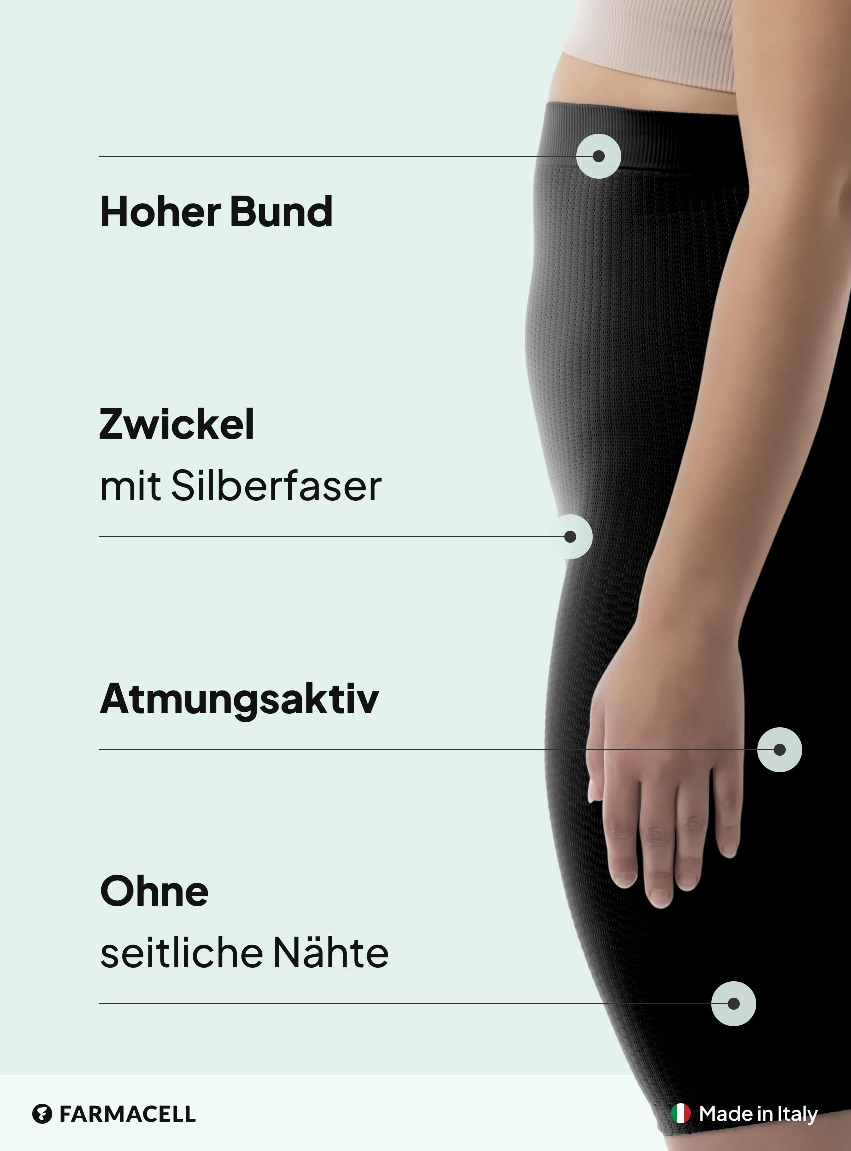 FarmaCell Anti-Cellulite Shorts Damen mit Mikromassage, Hoher Bund, Made in Italy, 113