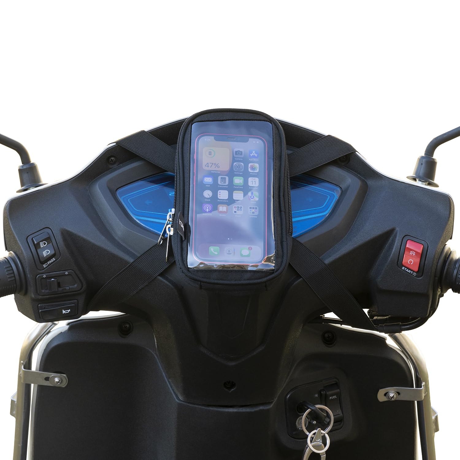 Yumin Polyester Handlebar Universal Mobile Holder Mount Pouch Bag Waterproof for Activa Jupiter EV Ola-S1 Pleasure Ntroq_All Scooter Scooty Bike Fit 7 inches Phone (Grey)-image-16